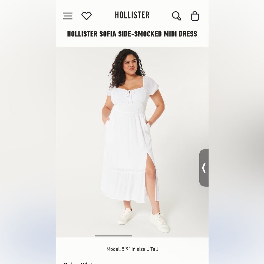 White Side-Smocked Midi Dress
